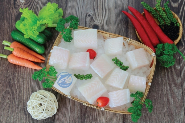 Frozen Pangasius cube cut.